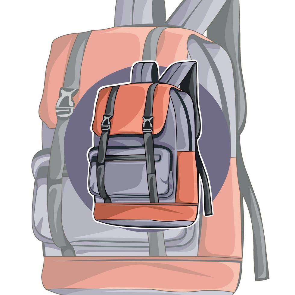 Brown and Purple Backpack. The unusual design of the backpack. Accessory vector