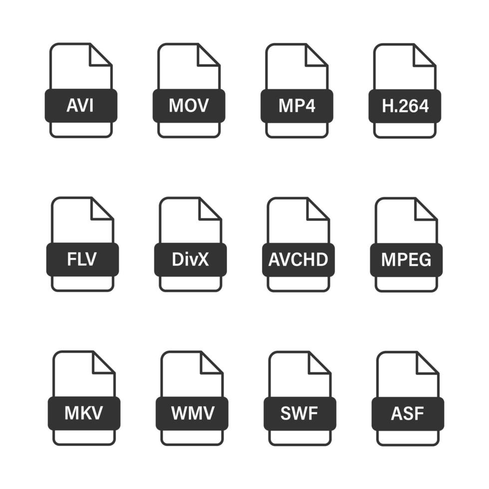 Video file formats. Video type Icons. Vector illustration