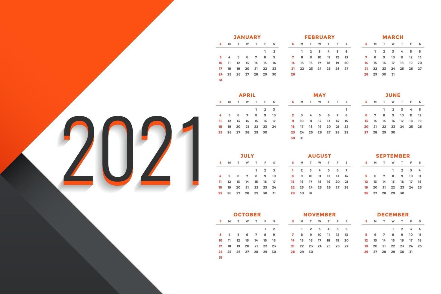 New Year Colorful Calendar 2021 Vector Design Editable Resizable EPS 10