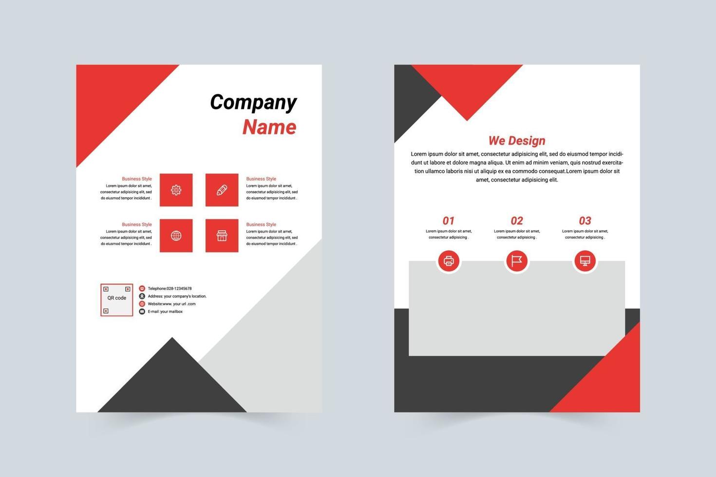 Concise red, gray company flyer template vector