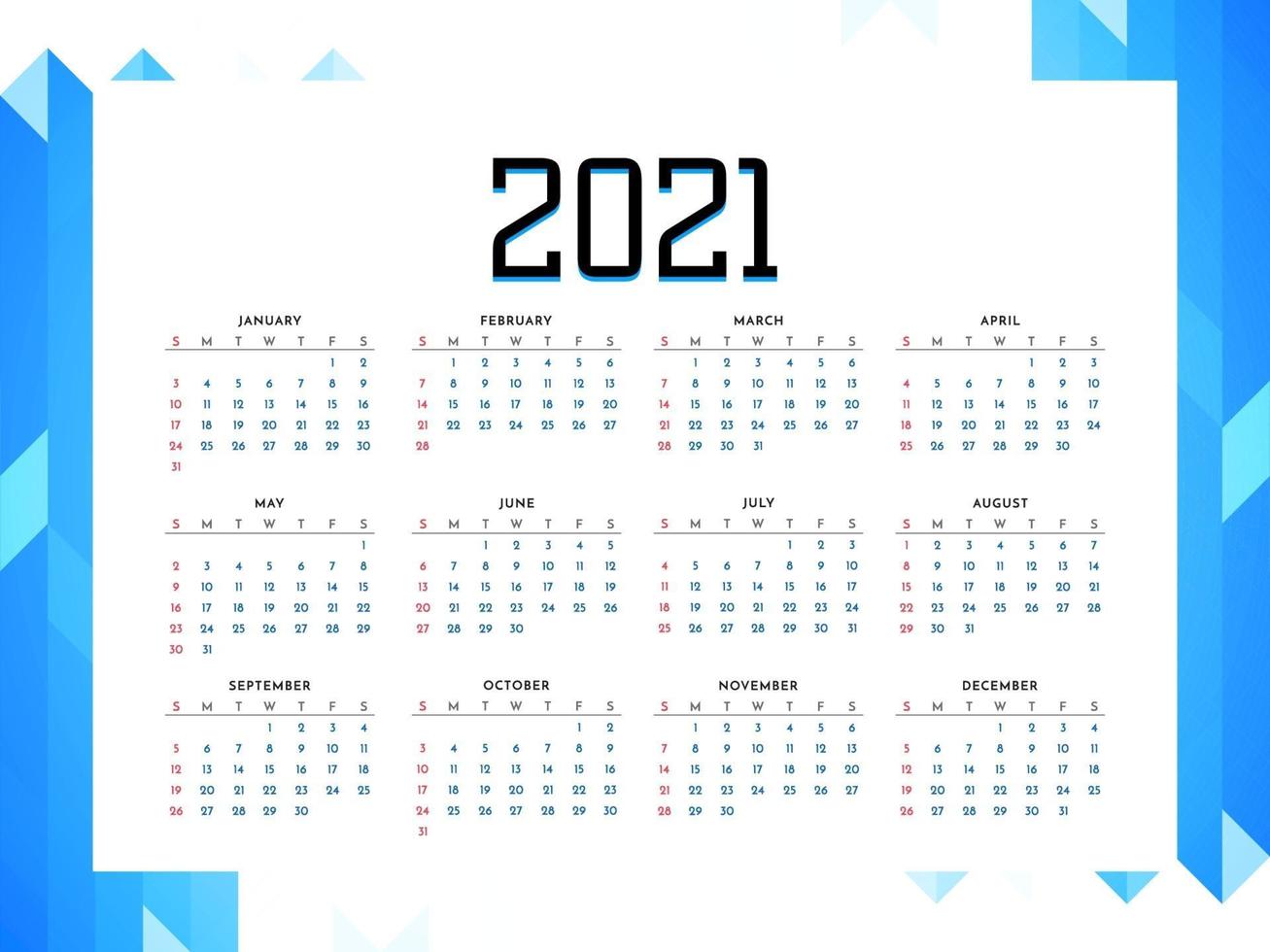 New Year Colorful Calendar 2021 Vector Design Editable Resizable EPS 10