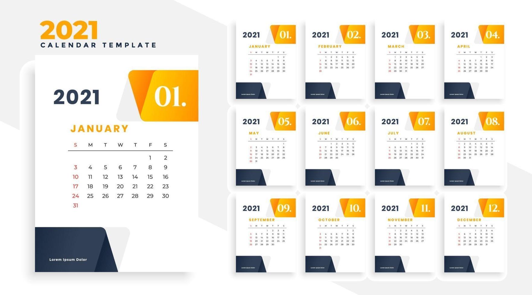 New Year Colorful Calendar 2021 Vector Design Editable Resizable EPS 10