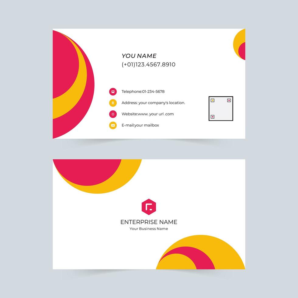 Pink and yellow simple business card vector