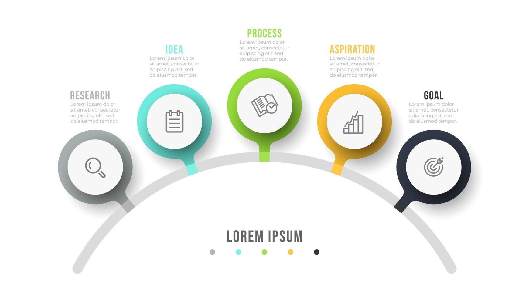 Vector info graphic design template with icon. Process chart. Business concept with 5 options or steps.
