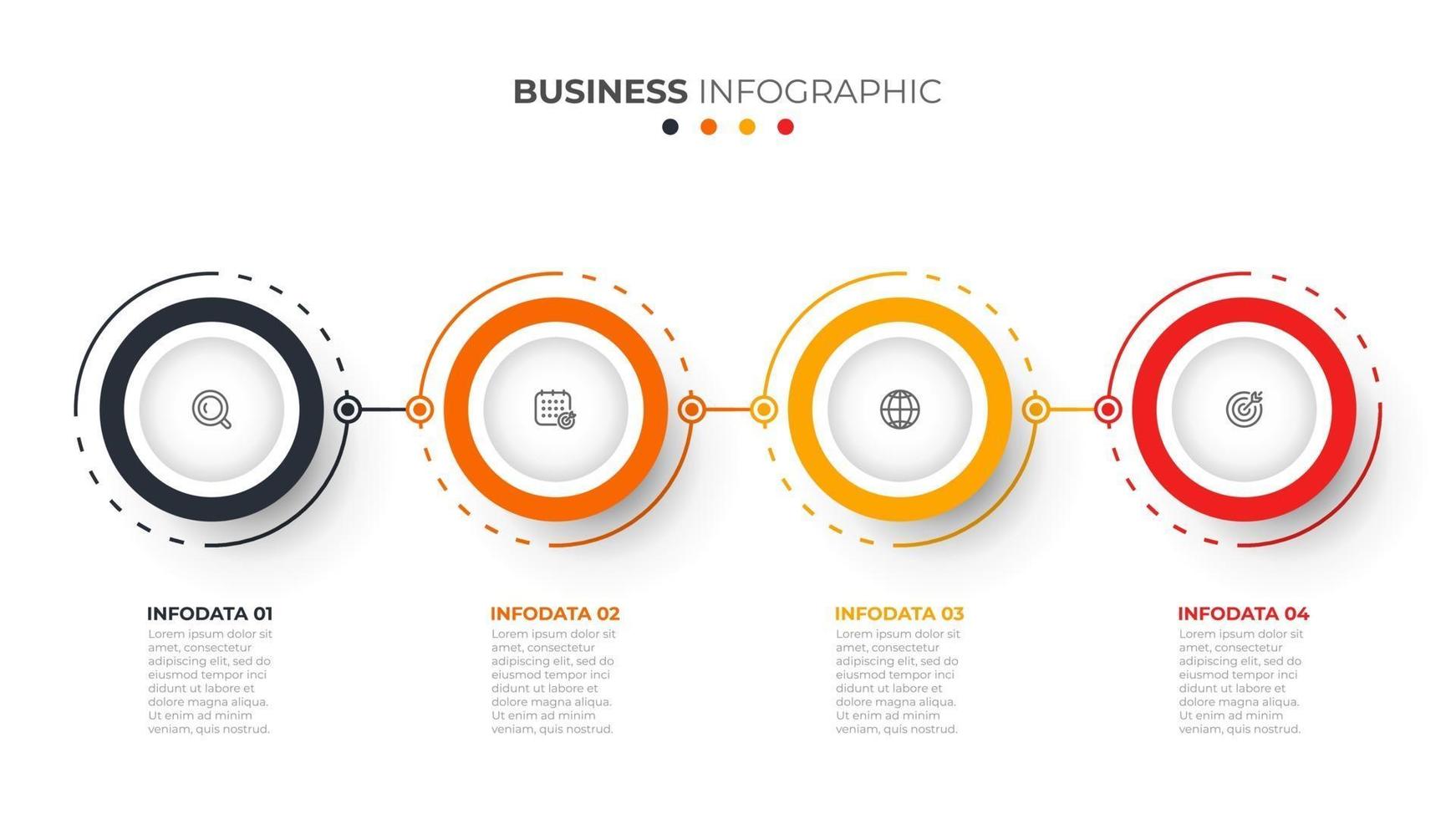 Time line info graphic design vector and icons. Circle process with 4 options or steps. Vector business template for presentation.