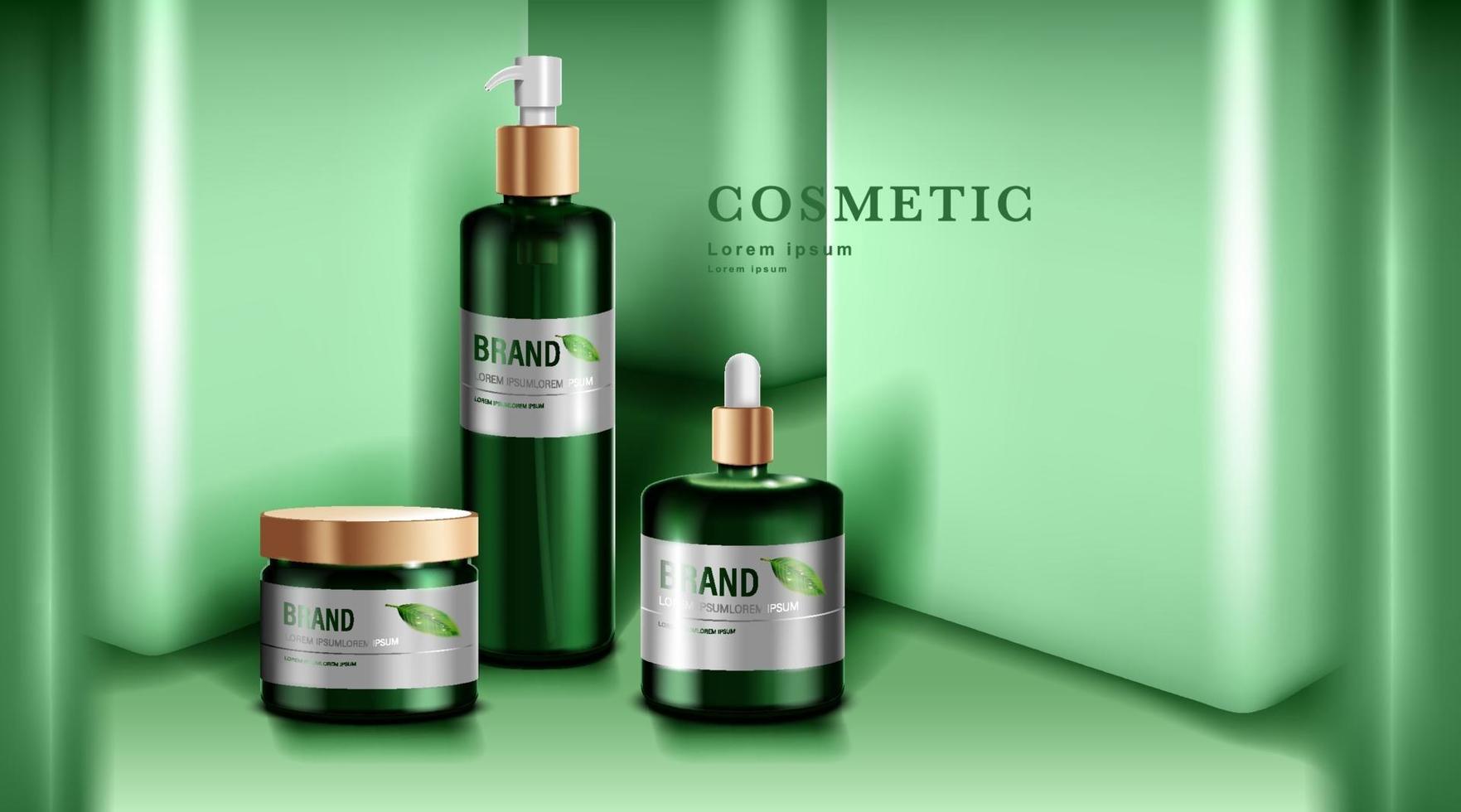 Cosmetics or skincare product. Green bottle Mockup and green wall  background. vector illustration. 2006863 Vector Art at Vecteezy