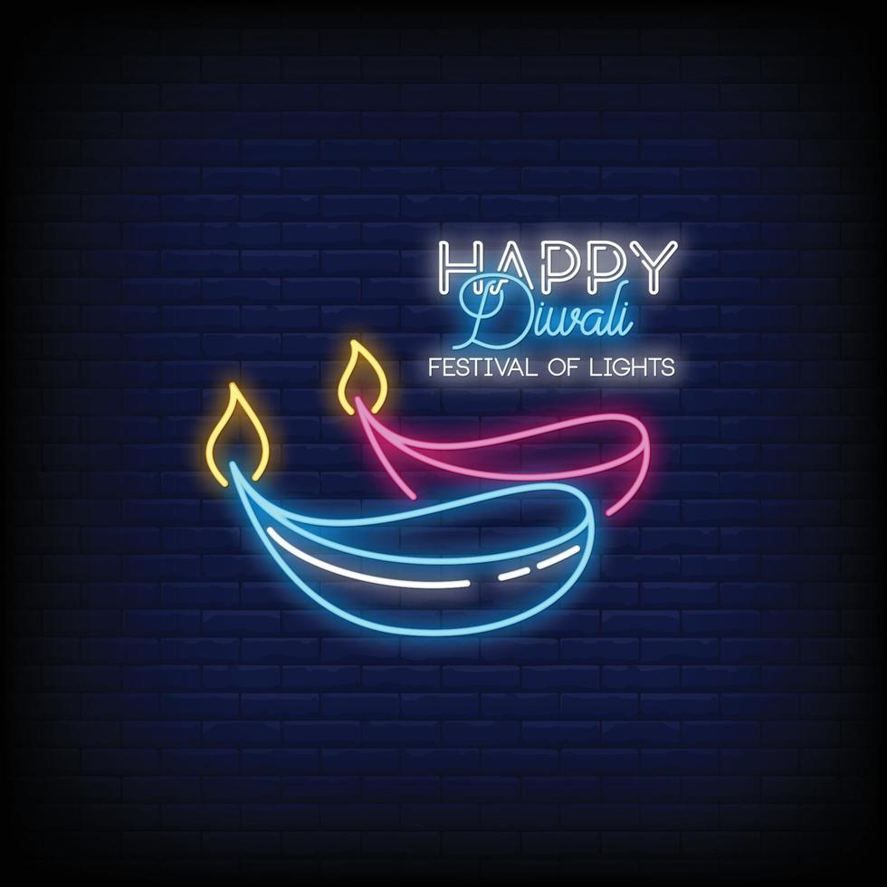 feliz diwali letreros de neón estilo texto vector