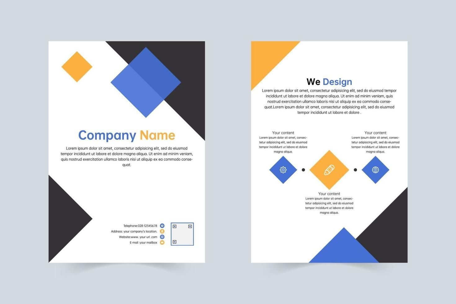 Blue, yellow company annual flyer template vector