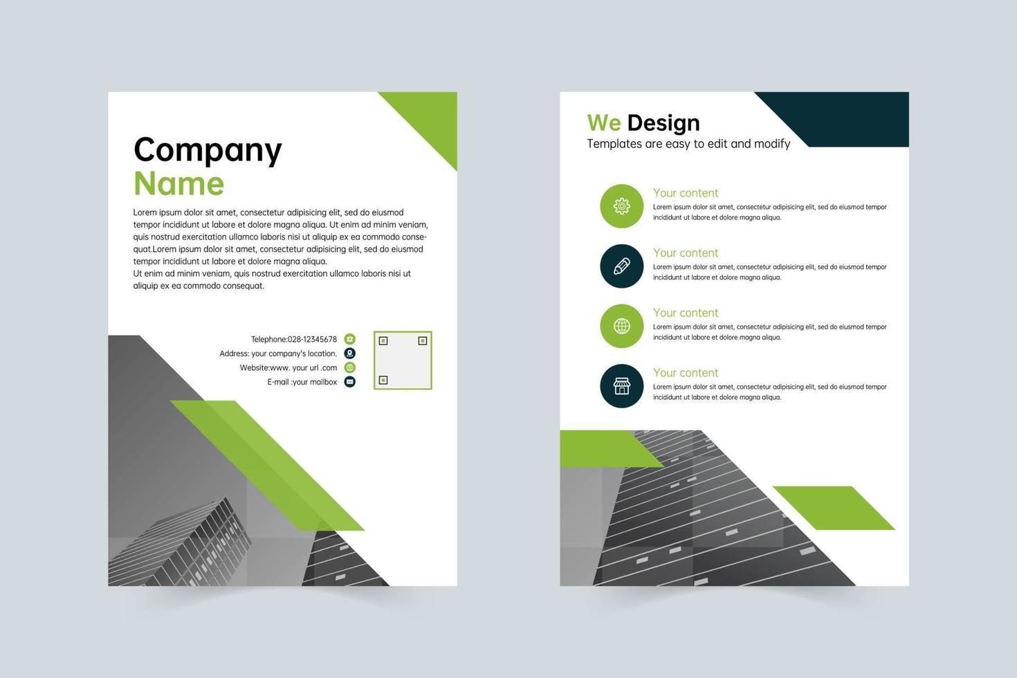 Clean green, gray template for the company's annual flyer vector