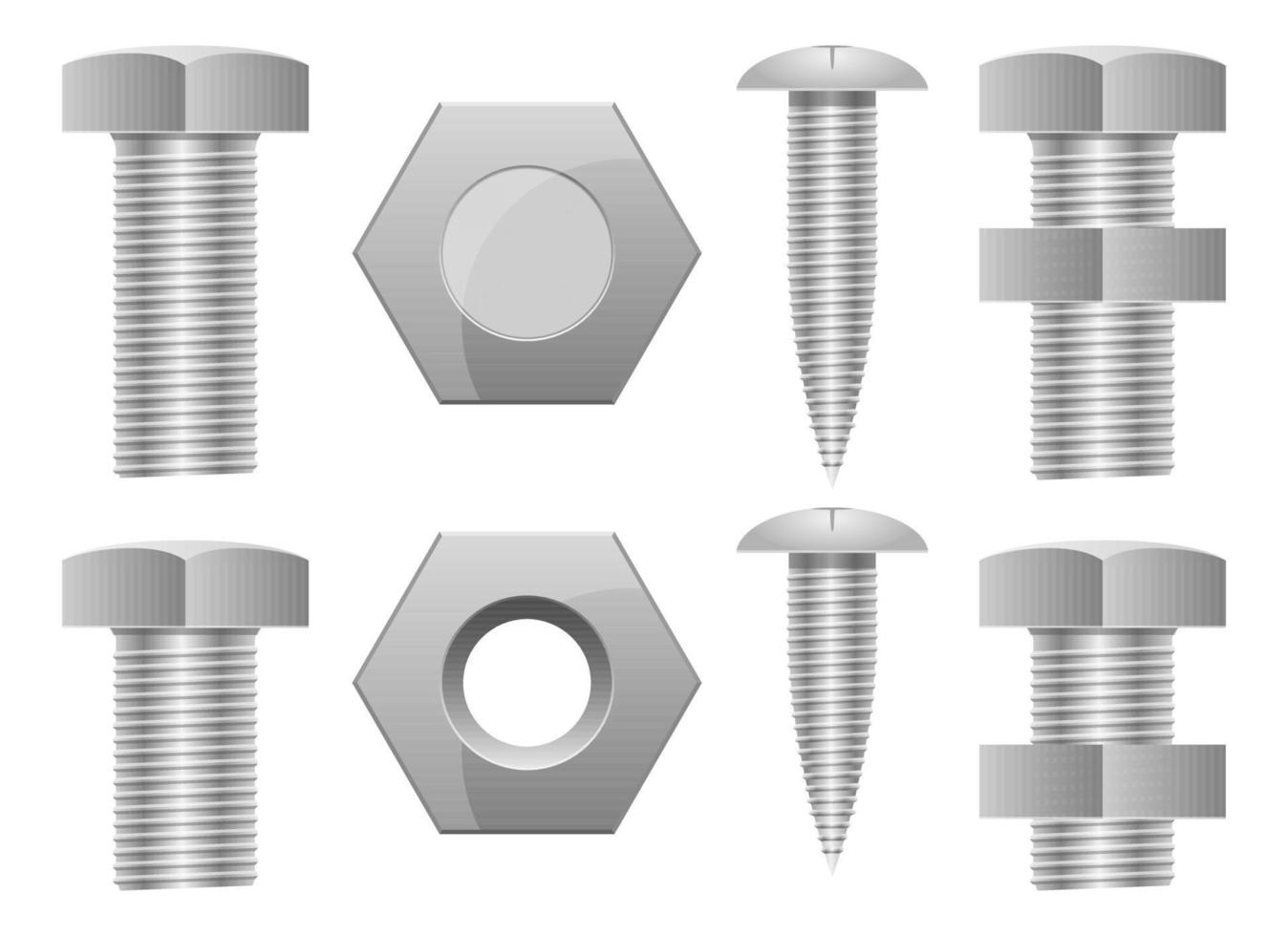 Tornillo perno hexagonal conjunto de ilustración de diseño vectorial aislado sobre fondo blanco. vector