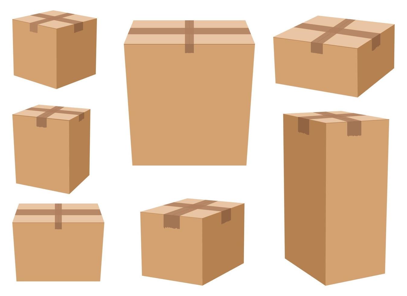 caja de cartón, conjunto, vector, diseño, ilustración, aislado, blanco, plano de fondo vector