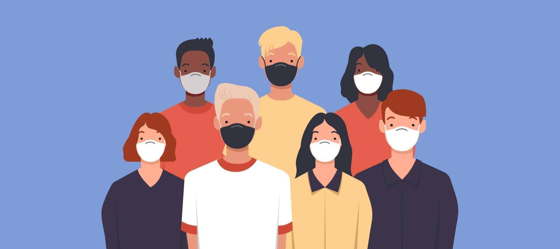 Group of Young People of different races and cultures isolated on white background, Flat cartoon characters set, Vector illustration
