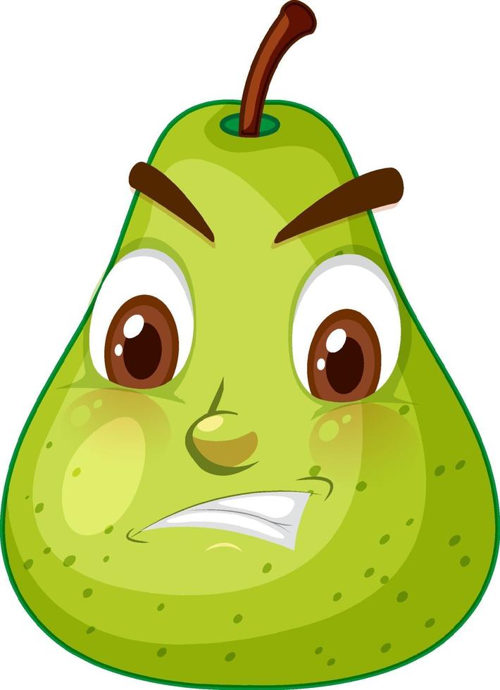 Personaje de dibujos animados de pera verde con expresión de cara enojada sobre fondo blanco vector