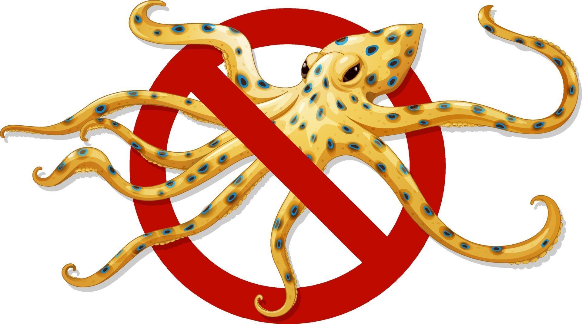 Warning blue ringed octopus prohibited sign on white background 2007160