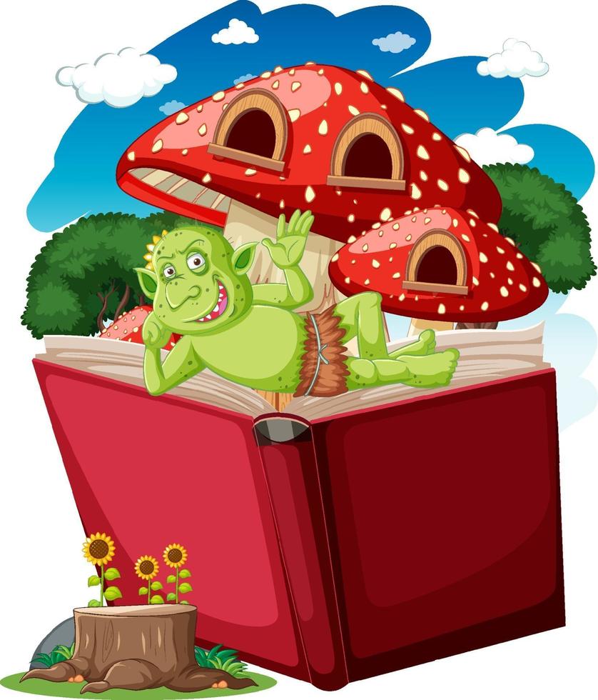 Goblin or troll cartoon character with a story book vector