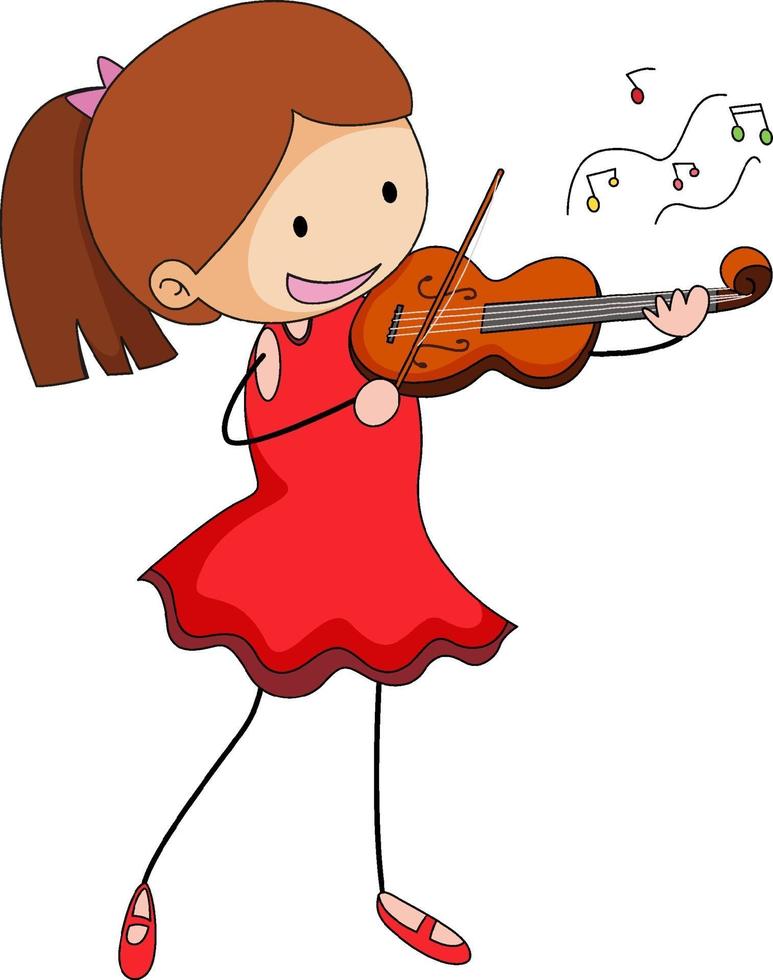 Cute girl playing violin doodle cartoon character isolated vector