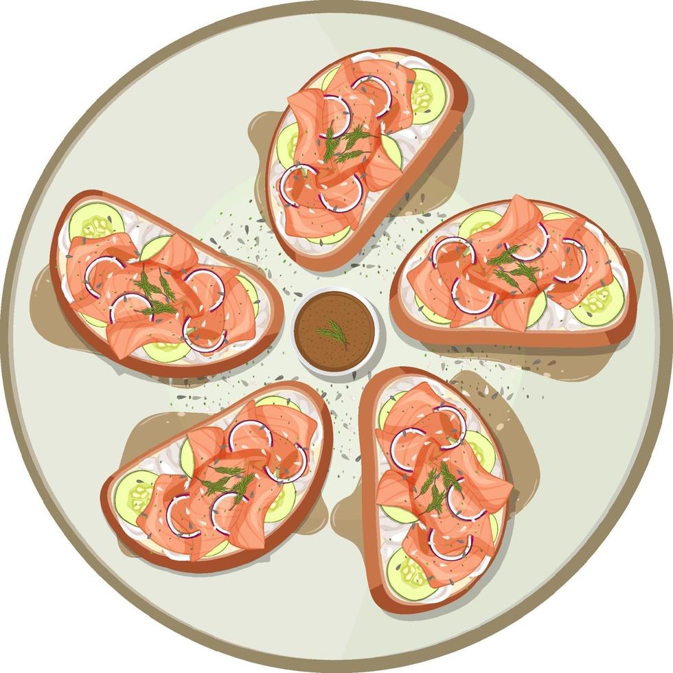 Many breads with smoked salmon ontop vector