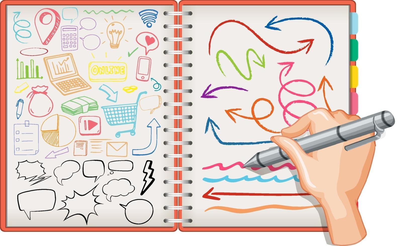 dibujo a mano alzada, elemento de redes sociales doodle en cuaderno vector