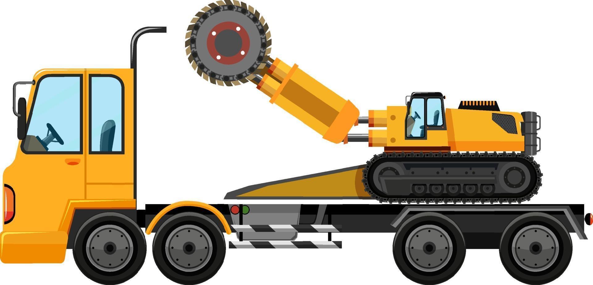 Tow truck carrying construction car isolated on white background vector