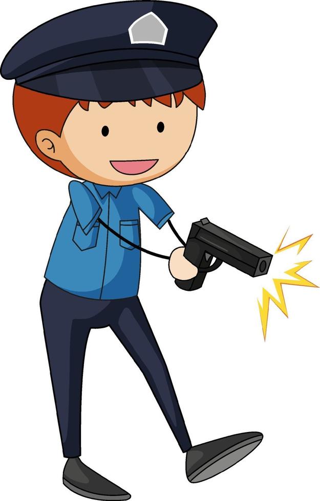 Un personaje de dibujos animados de doodle de policía aislado vector