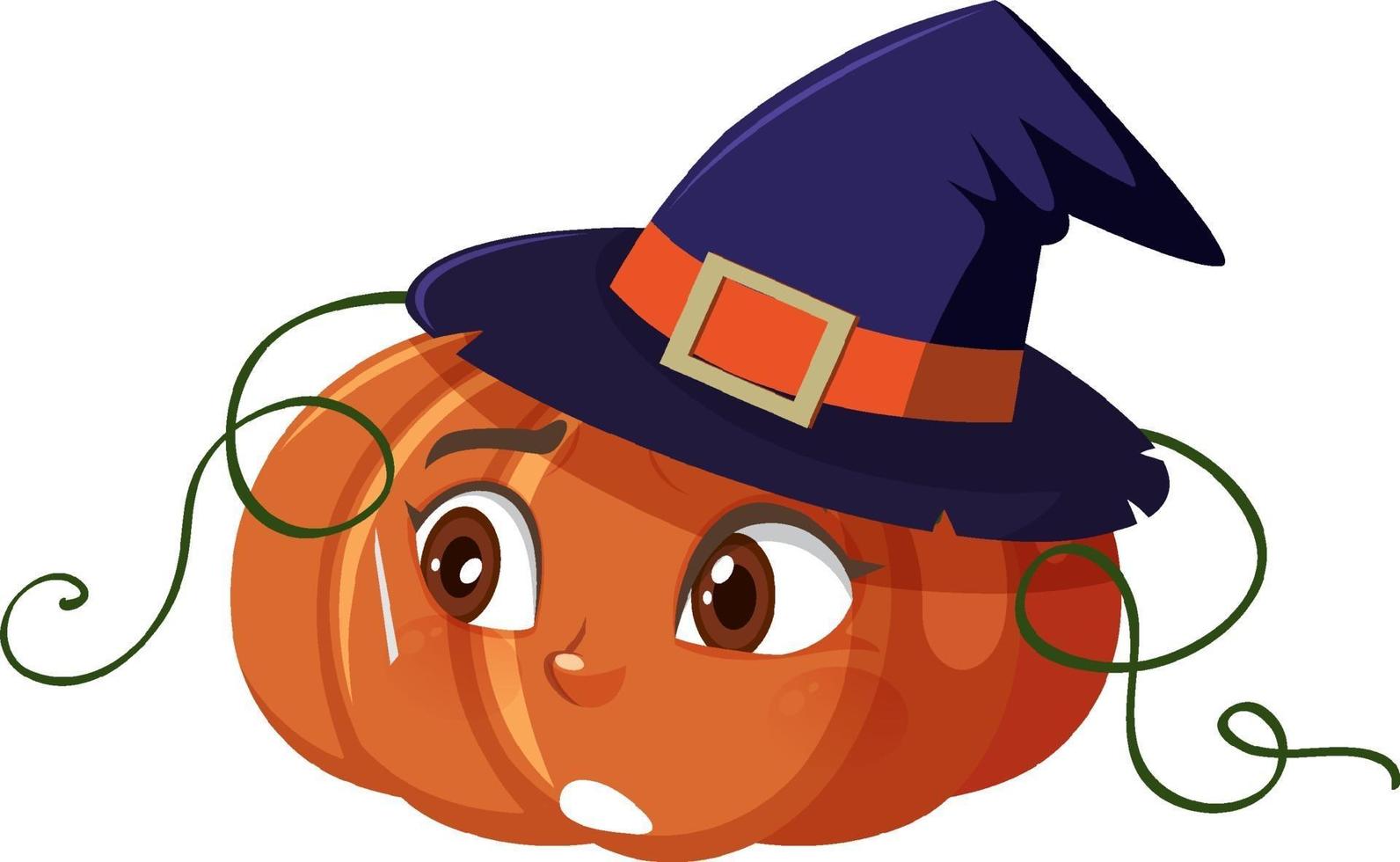 Lindo personaje de dibujos animados de calabaza con expresión facial sobre fondo blanco. vector