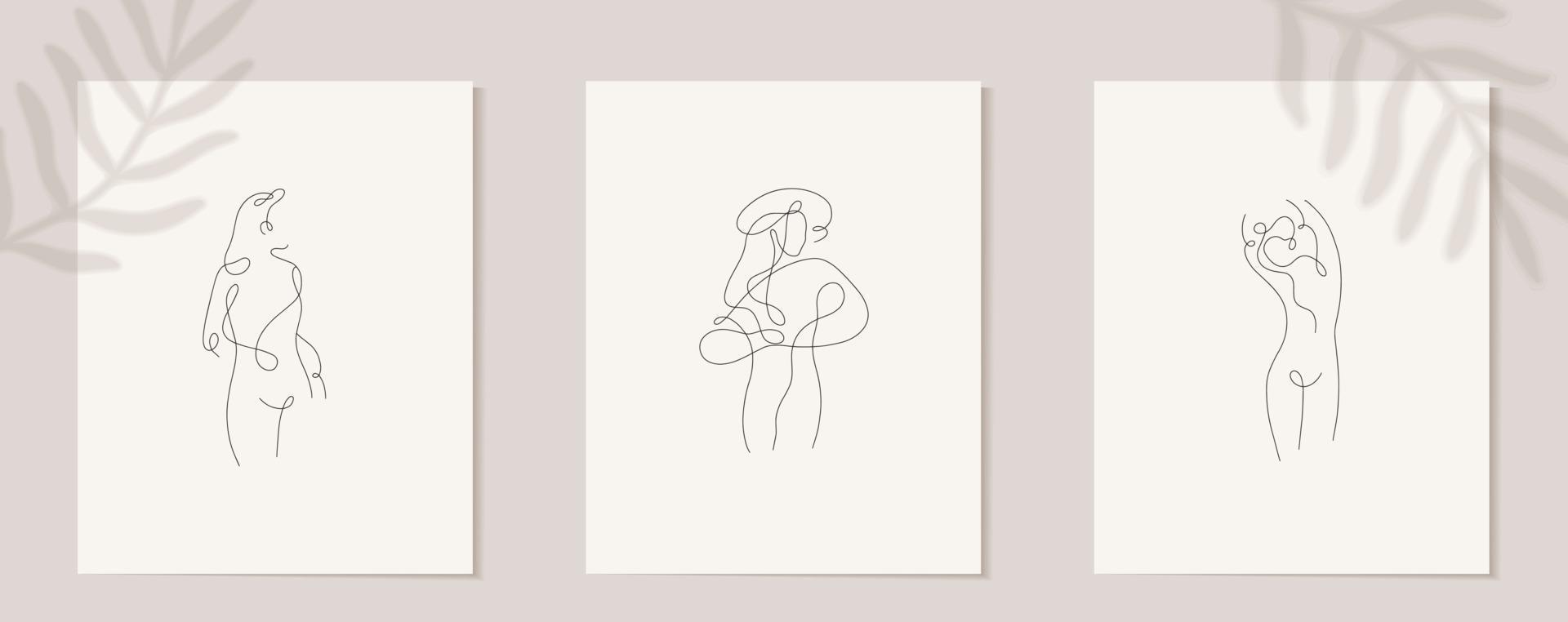 Set linear woman figure. Continuous linear silhouette of female face. Outline hand drawn of avatars girls. Linear glamour logo in minimal style for beauty salon, makeup artist, stylist vector