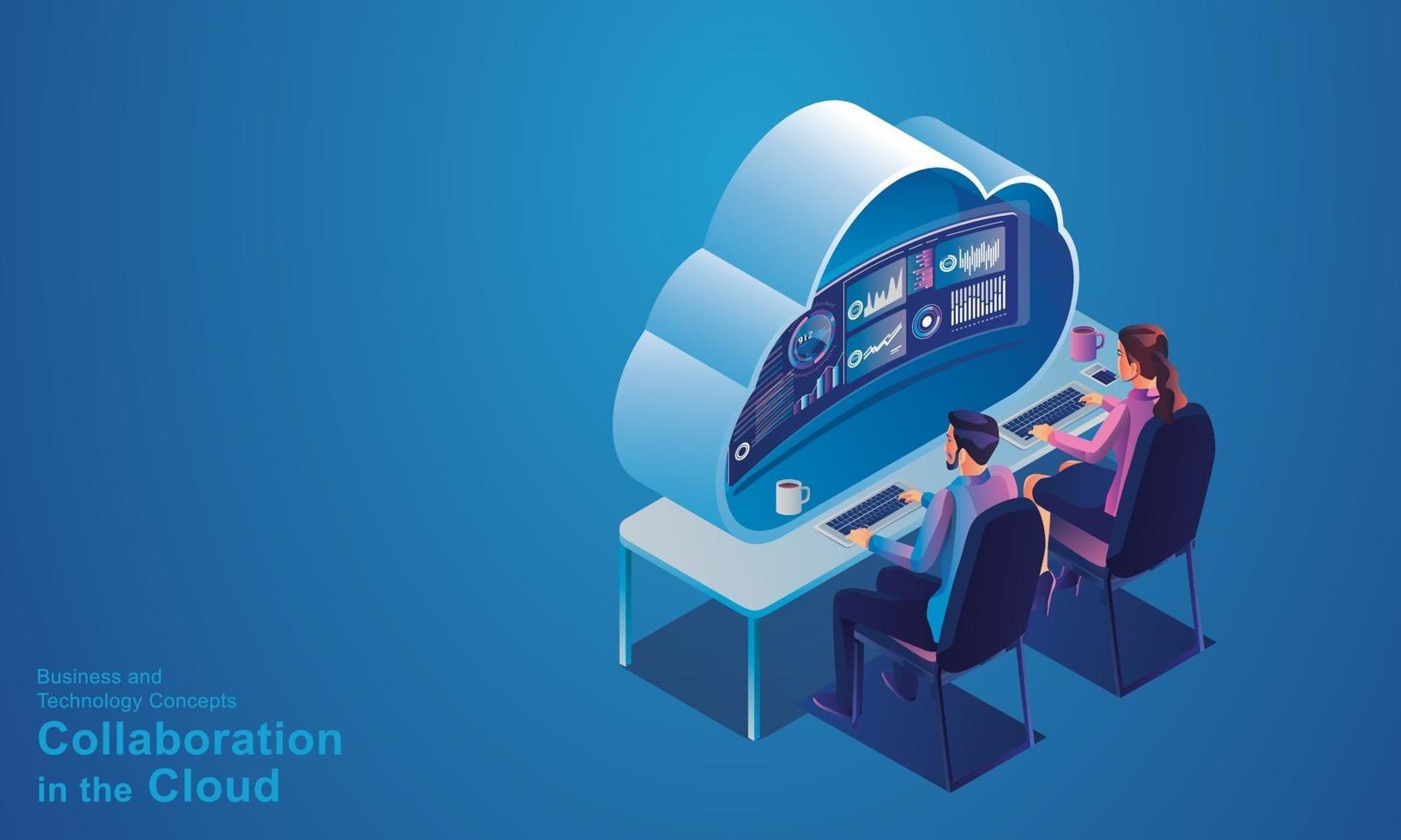 Business people working with cloud technology vector