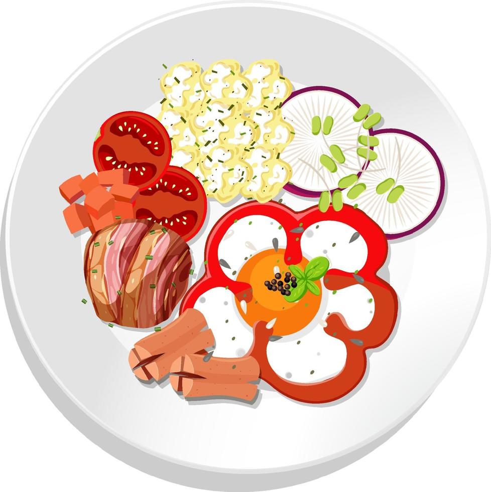 Top view of breakfast set on a dish isolated vector