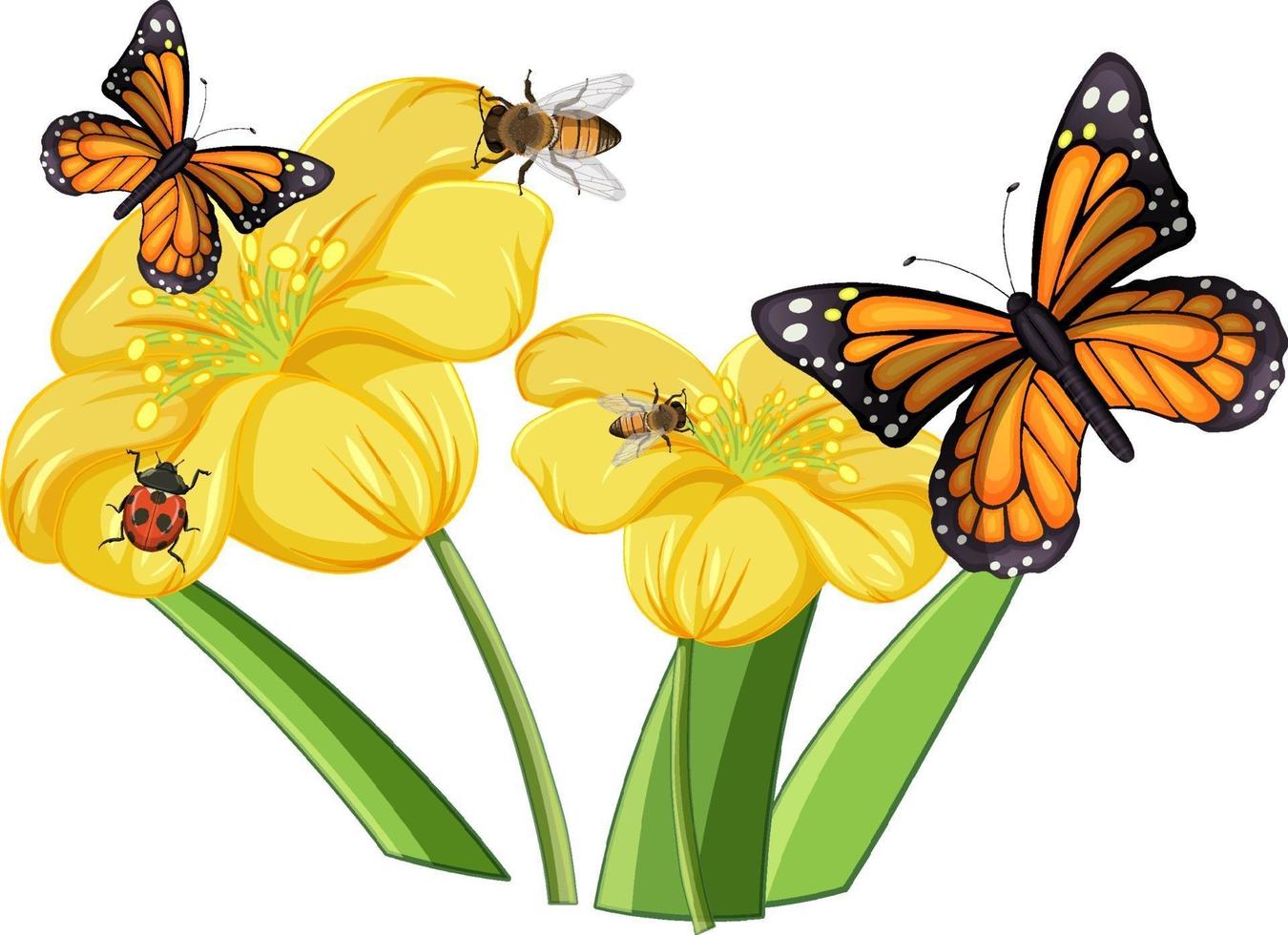 Cerca de mariposas con flores aisladas vector