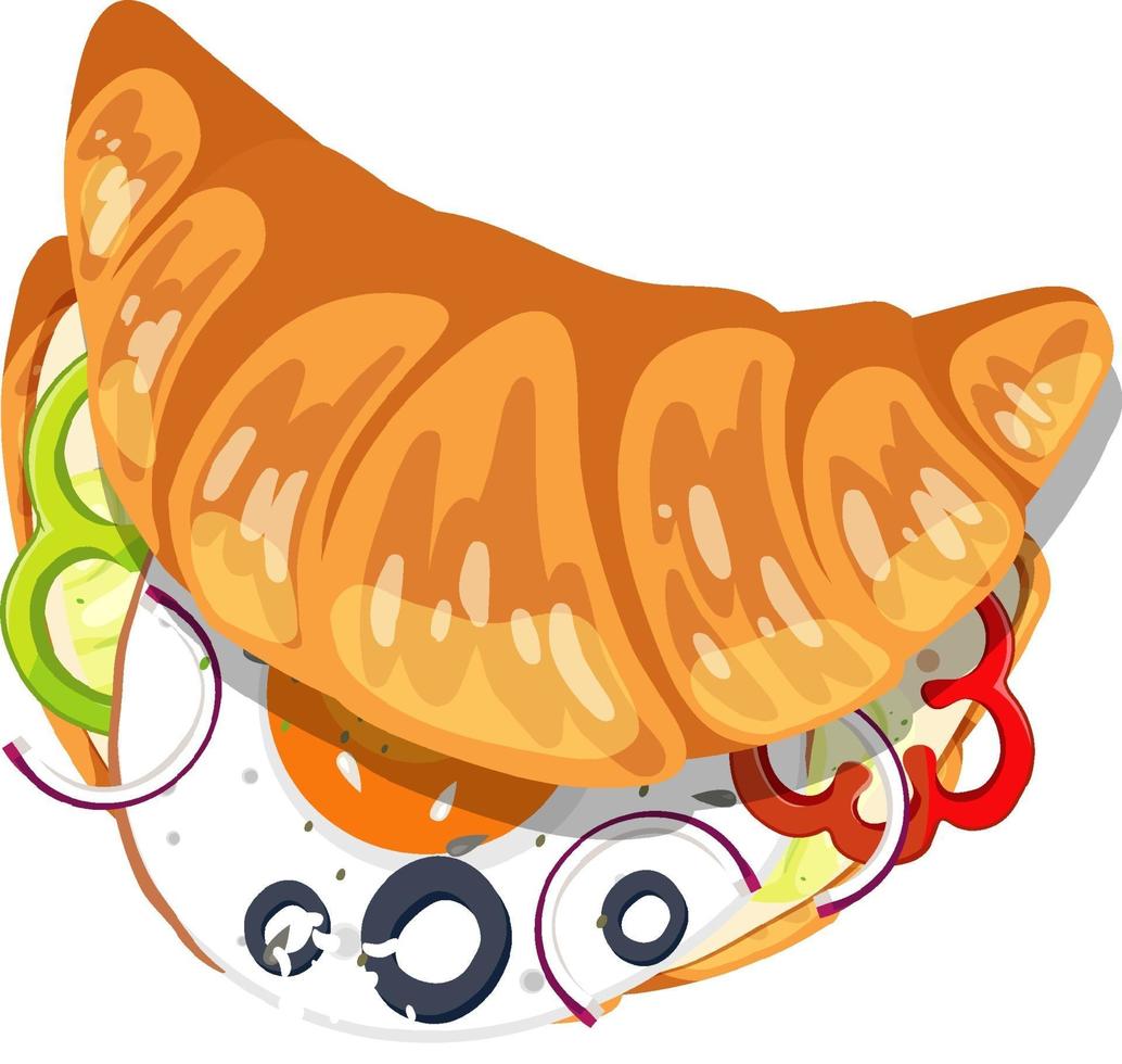 Top view of croissant with egg and vegetable inside vector