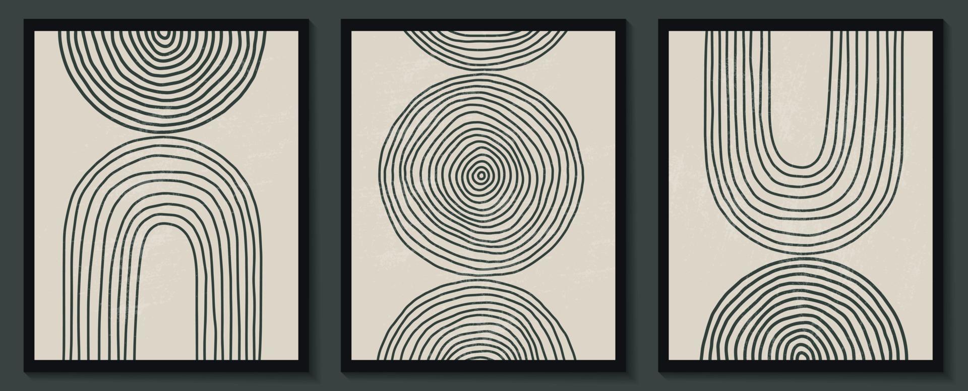 Trendy contemporary set of abstract creative geometric minimalist artistic hand painted composition. Vector posters for wall decor in vintage style