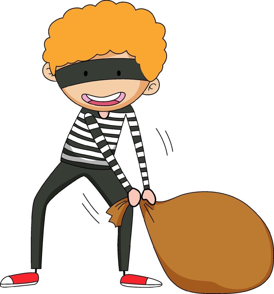 A thief doodle cartoon character isolated vector