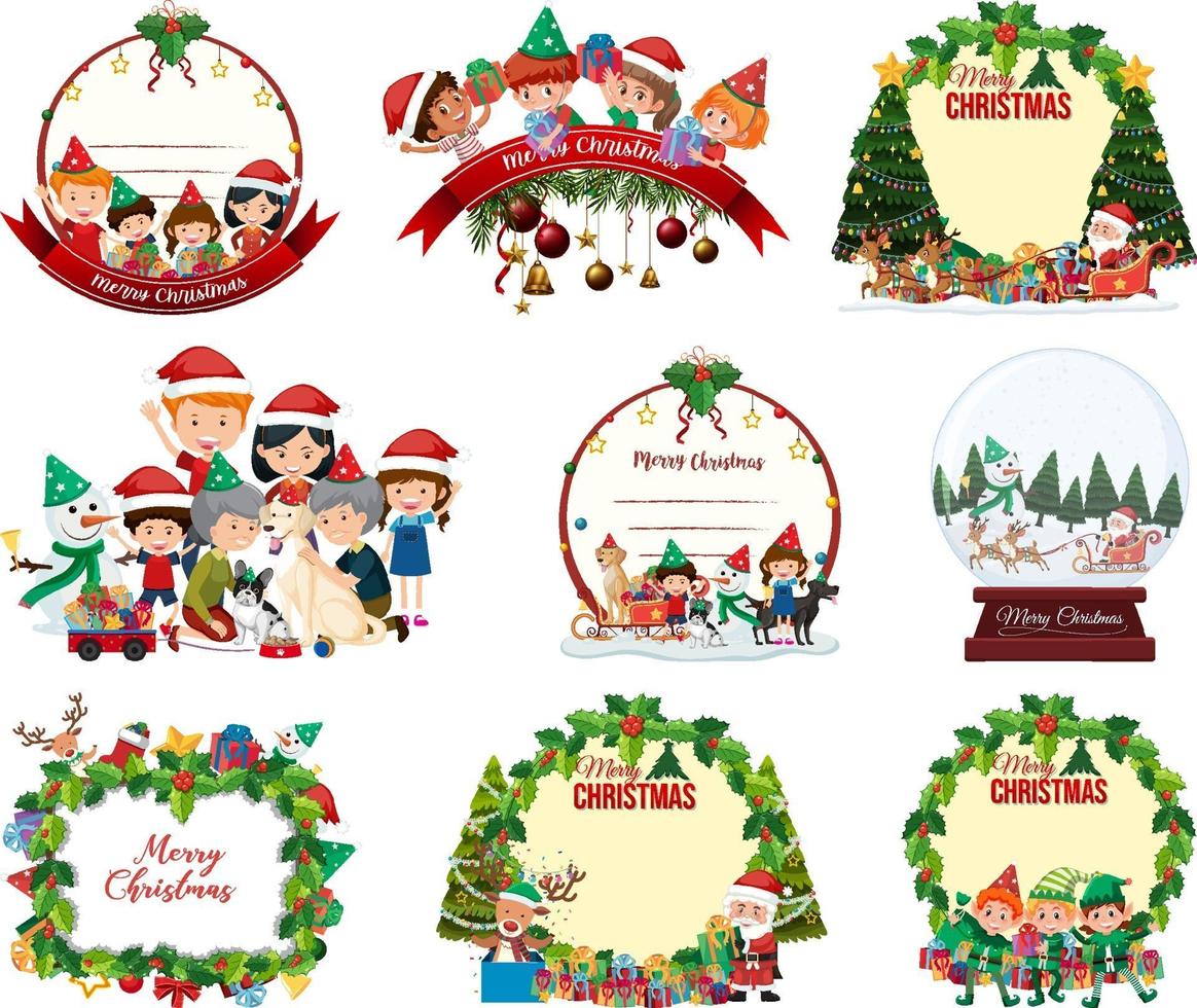 Set of blank Christmas postcard and logo isolated vector