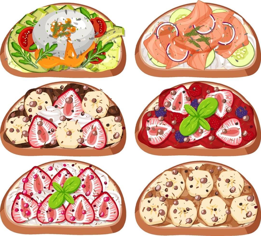 Top view of bread breakfast with topping isolated vector