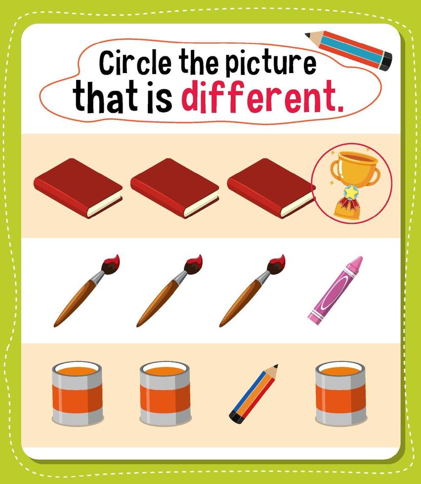 Circle the picture that is different activity for kids vector