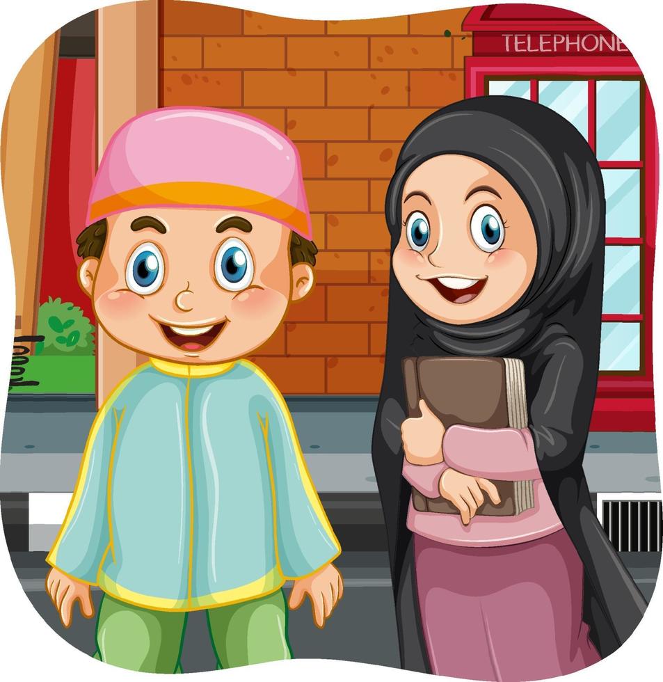 personaje de dibujos animados de hermana y hermano musulmán vector