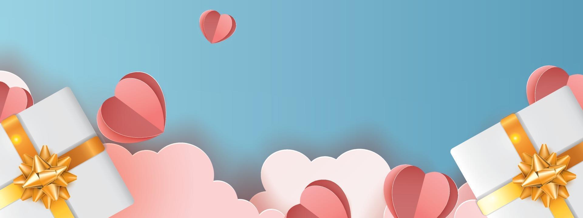 valentines background and love heart gift pink red cover for page banner romance vector illustation