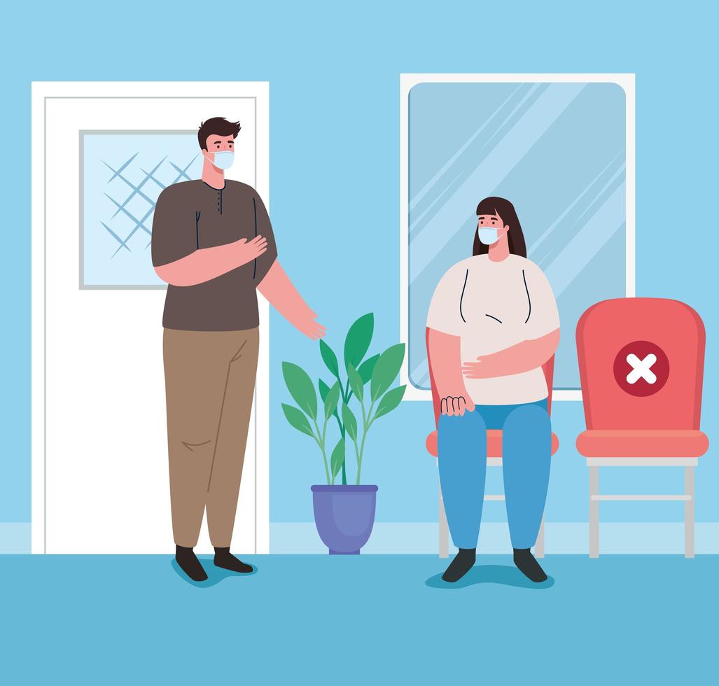 people social distancing in the waiting room vector