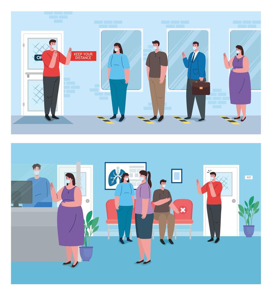 people social distancing scene set vector