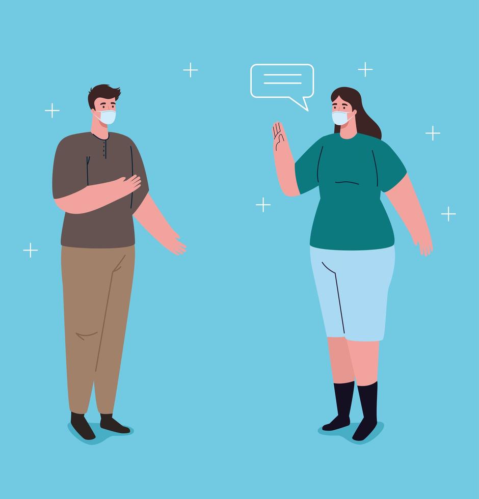 social distancing banner with people wearing face masks vector