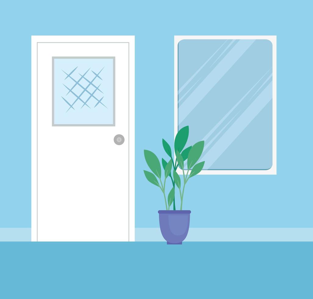 entrance door and window with house plant vector