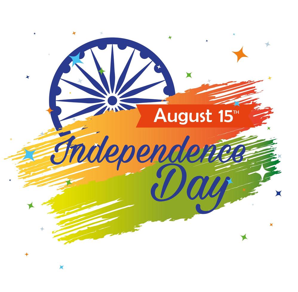 indian happy independence day, celebration 15 august, with ashoka wheel decoration vector