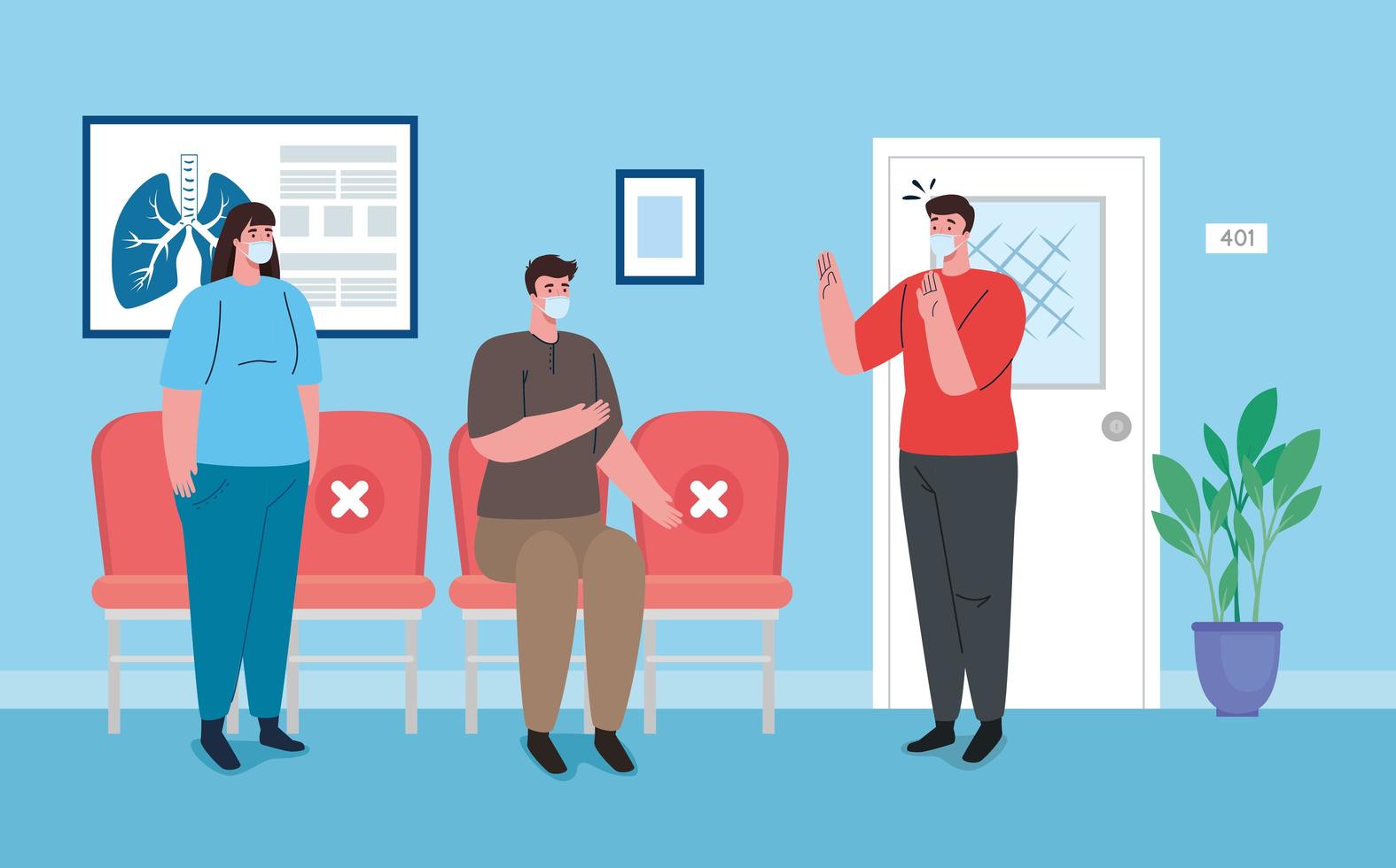 people social distancing in the waiting room vector