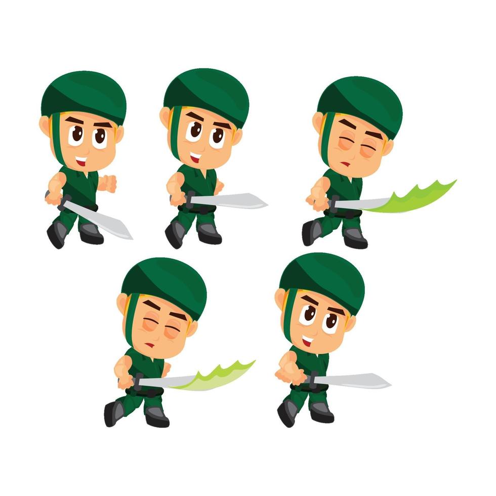 Soldier Attack sword game character set vector