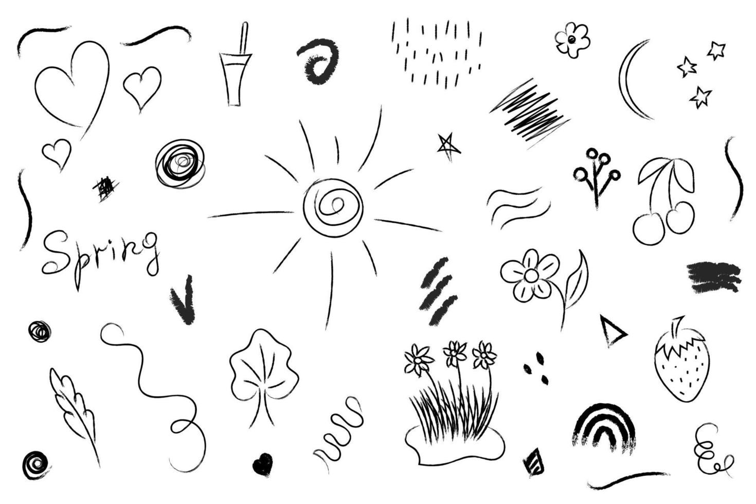 Abstract spring vector elements in hand drawn style