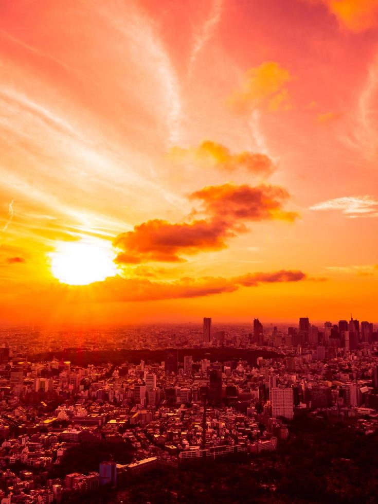 Aerial view of Tokyo city at sunset photo