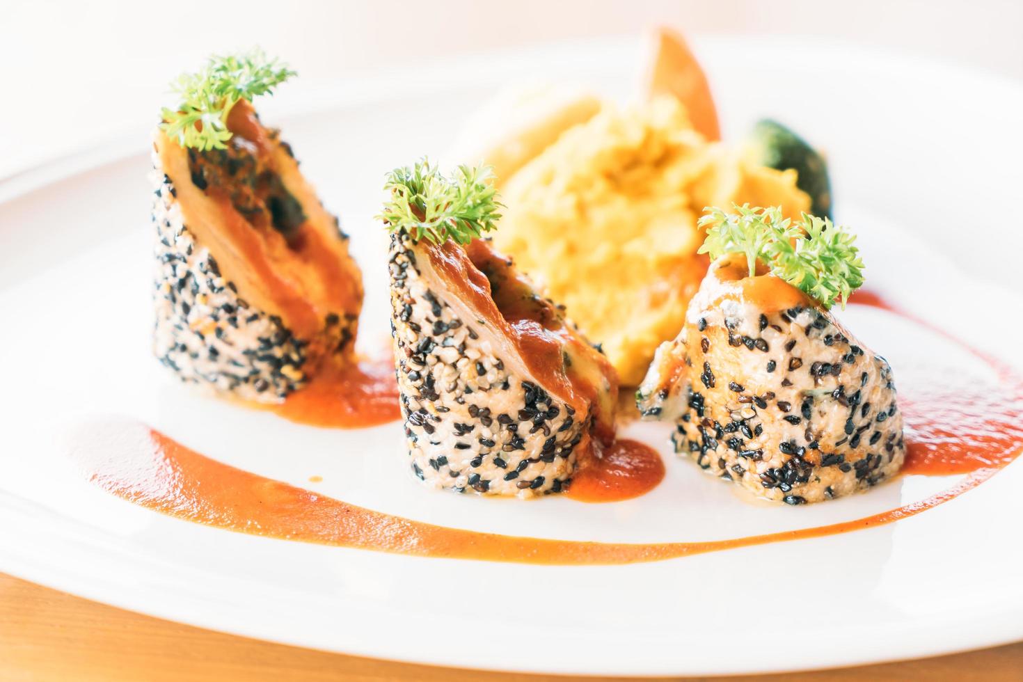 Chicken roll steak close-up photo