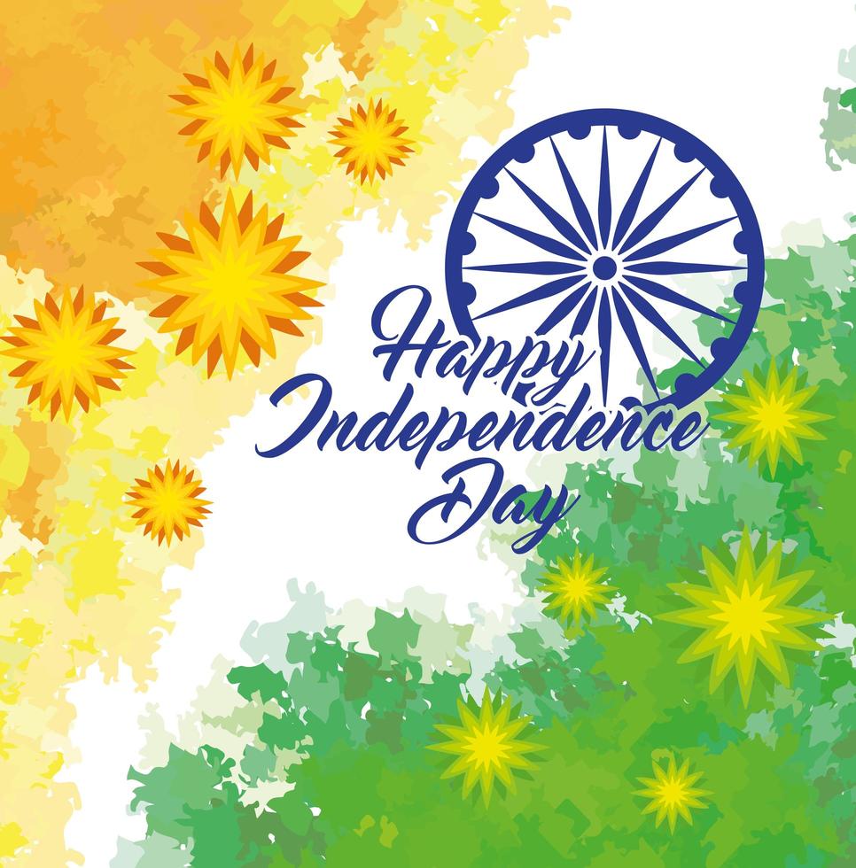 indian happy independence day with ashoka wheel decoration vector