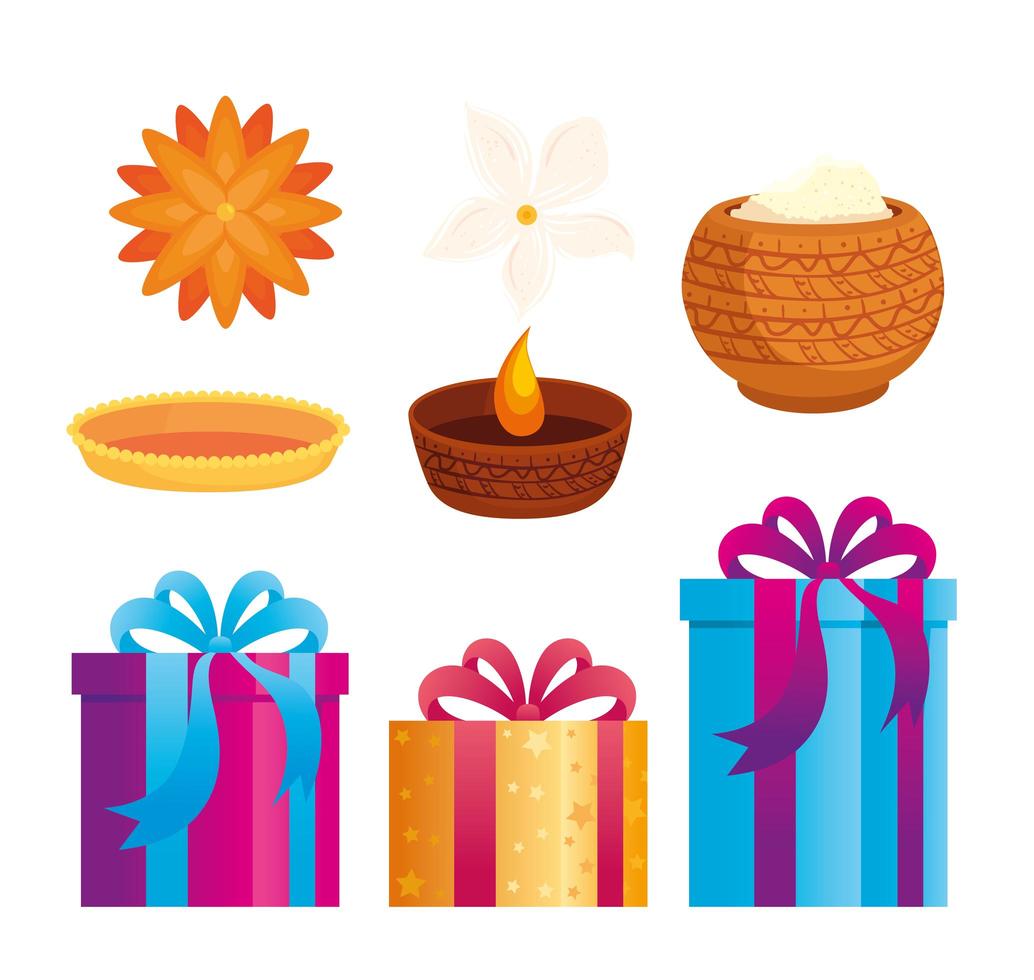 raksha bandhan celebration traditional icon set vector