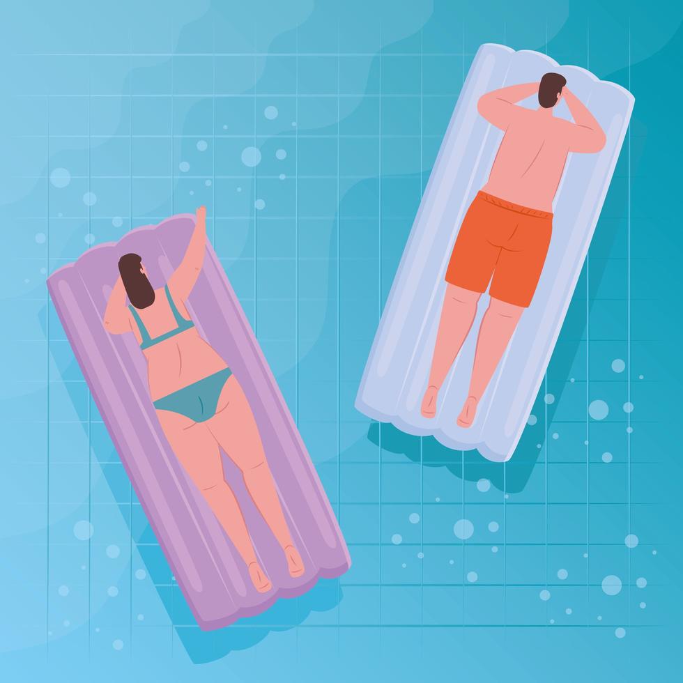 couple floating on the pool vector